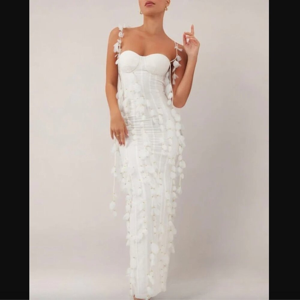 SOLD OUT White Corset Petal Linen Maxi Dress - WORN ONCE!